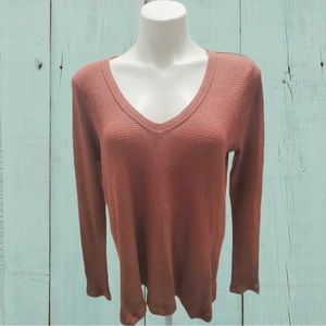 Anthropologie t.la Burgandy Red V-Neck Thermal Sweater
